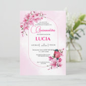 Elegante roze kersenbloesem geometrische Quinceañe Kaart (Staand voorkant)