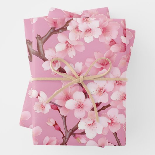 Elegante roze kersenbloesem inpakpapier vel (In situ)