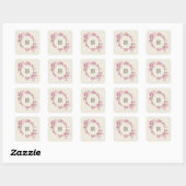 Elegante Roze Kersenbloesem Monogram Bruiloft Vierkante Sticker (Vel)