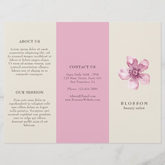 Elegante Roze Kersenbloesem Salon Trifold Brochure (Voorkant)