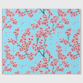 Elegante roze kersenbloesems op Sky Blue Christmas Cadeaupapier (Vlak)