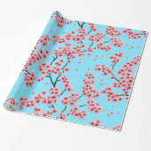 Elegante roze kersenbloesems op Sky Blue Christmas Cadeaupapier (Uitgerold)