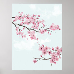 Elegante roze kersenbloesems poster