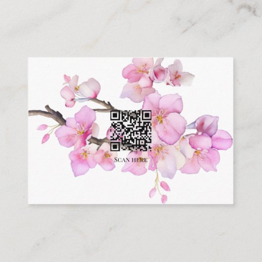 Elegante roze kersenbloesems QR bruiloft Informatiekaartje (Achterkant)