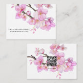 Elegante roze kersenbloesems QR bruiloft Informatiekaartje (Voorkant / Achterkant)