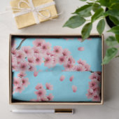Elegante roze kersenbloesems Sky Blue Christmas Tissuepapier (Geschenk)