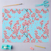 Elegante roze kersenbloesems Sky Blue Christmas Tissuepapier (Craft)