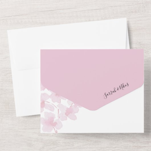 Elegante roze kersenbloesems Waterverf All In One Uitnodiging (Achterkant)