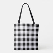 Elegante roze kersenbloesems zwart wit gingham tote bag (Achterkant)