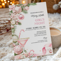 Elegante Roze Kerst Uitnodiging voor Meidenavond 