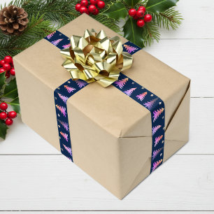 Elegante roze kerstbomen blauw satijnen lint