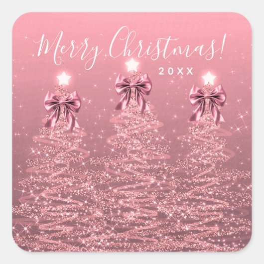 Elegante Roze Kerstbomen Strikken Vakantie Vierkante Sticker (Voorkant)