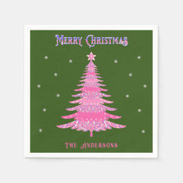 Elegante Roze Kerstboom Aangepaste Naam Groen Servet