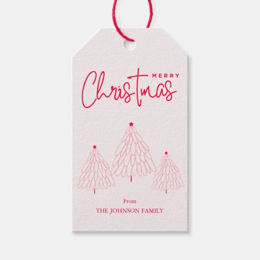 Elegante Roze Kerstboom Cadeaulabel (Voorkant)