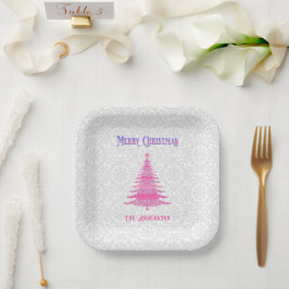 Elegante Roze Kerstboom Douanenaam Papieren Bordje