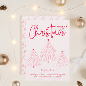 Elegante roze kerstboom feestdagenkaart