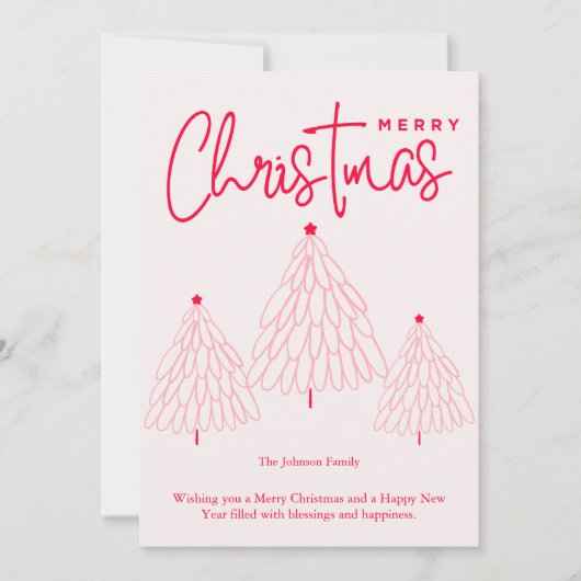 Elegante roze kerstboom feestdagenkaart (Voorkant)