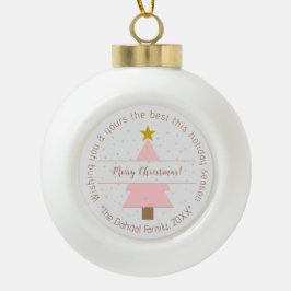 Elegante roze kerstboom & Golden Star Snowy Keramische Bal Ornament