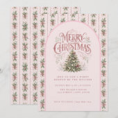 Elegante roze kerstboom kaart (Voorkant / Achterkant)