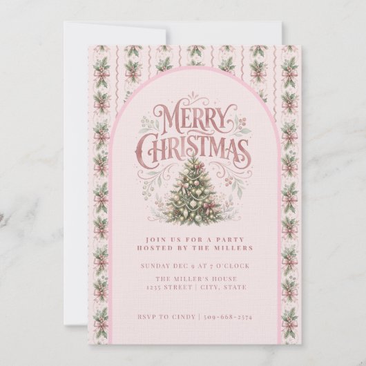 Elegante roze kerstboom kaart (Voorkant)