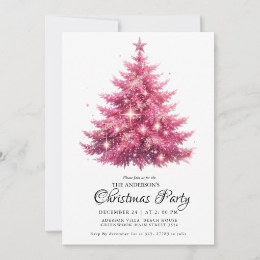 Elegante Roze Kerstboom Winter Kaart (Voorkant)