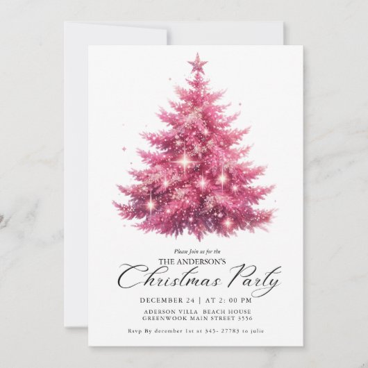 Elegante Roze Kerstboom Winter Kaart (Voorkant)
