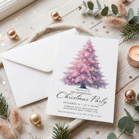 Elegante Roze Kerstboom Winter Kaart