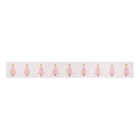 Elegante roze kerstboomlijn, gouden sterren grosgrain lint (Voorkant)