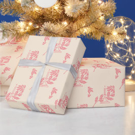 Elegante Roze Kerstkaars Poinsettia Cadeaupapier