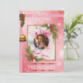 Elegante roze kerstkaart met aangepaste fotolijst kaart (Staand voorkant)