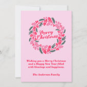 Elegante roze kerstkrans feestdagenkaart (Voorkant)