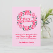 Elegante roze kerstkrans feestdagenkaart (Staand voorkant)