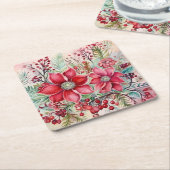 Elegante roze kerstpunsettia kartonnen onderzetters (Schuin)