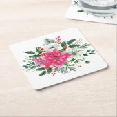 Elegante roze kerstpunsettia kartonnen onderzetters (Schuin)