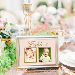 Elegante Roze Kinderfoto Tafelnummerkaart Kaart