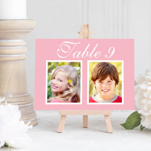 Elegante Roze Kindertijd Foto Tafel Nummerkaart Kaart