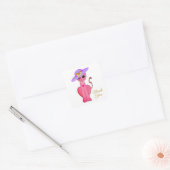 Elegante Roze Kitty Kat Dank Je Vierkante Sticker (Envelop)