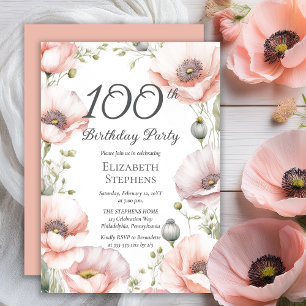 Elegante Roze Klaprozen Bloemige 100e Verjaardagsf Kaart