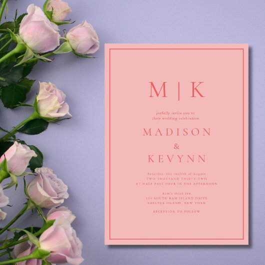 Elegante roze klassieke bruiloft kaart