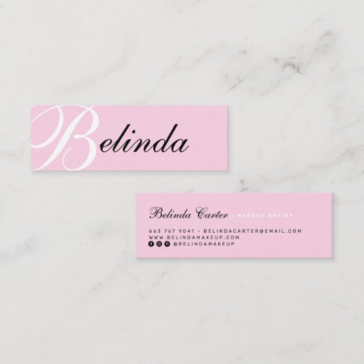 Elegante roze klassieke typografie modern monogram mini visitekaartje (Voorkant / Achterkant)