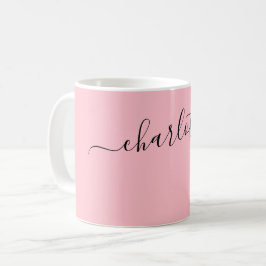 Elegante Roze Kleur Moderne Naam Persoonlijk Koffiemok