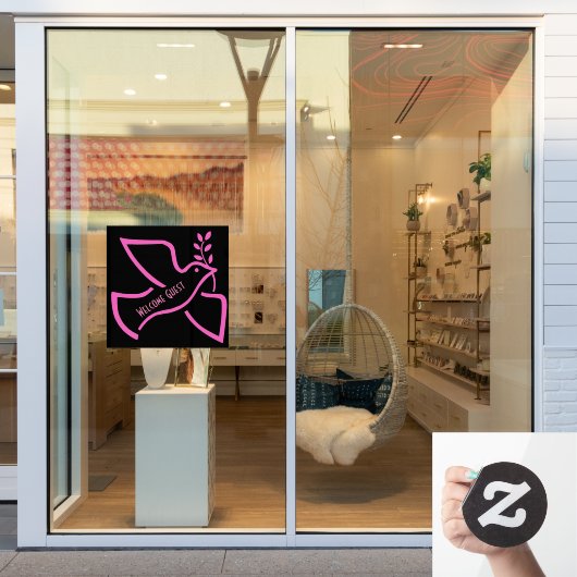 Elegante roze kleurrijke vogel welkomstbord afbeel raamsticker (Winkelraam)