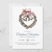 Elegante Roze Klok Krans Kerstviering Kaart (Voorkant)