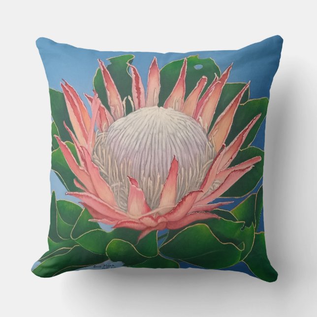 Elegante Roze Koningsprotea | Bloem Botanische Kun Kussen (Voorkant)