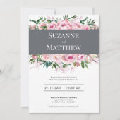 Elegante roze koraal pioen bloemenzomer bruiloft kaart (Voorkant)