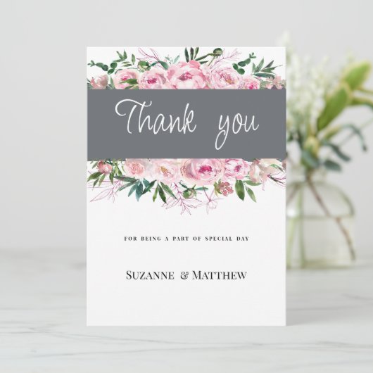 Elegante roze koraal pioen bloemenzomer Dank U Kaart (Staand voorkant)