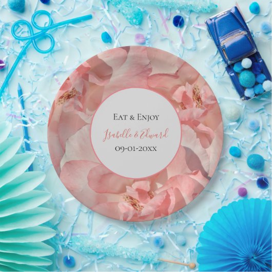 Elegante Roze Koraal Roos Afbeelding bruiloft Papieren Bordje (Feest)