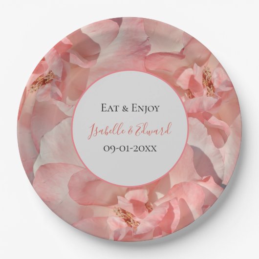 Elegante Roze Koraal Roos Afbeelding bruiloft Papieren Bordje (Voorkant)