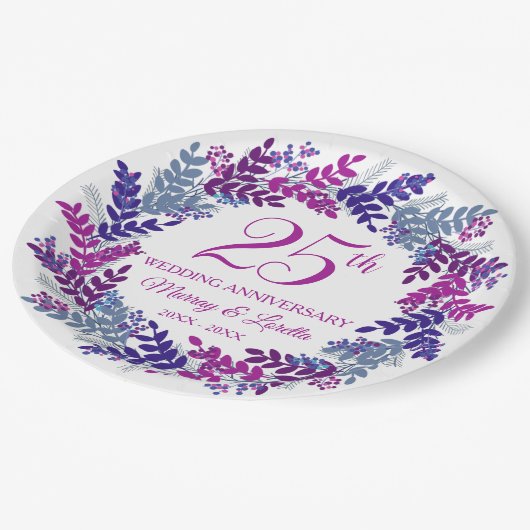 Elegante Roze Krans 25e Jubileum Party Papieren Bordje (Gekanteld)