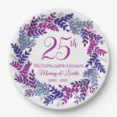 Elegante Roze Krans 25e Jubileum Party Papieren Bordje (Voorkant)